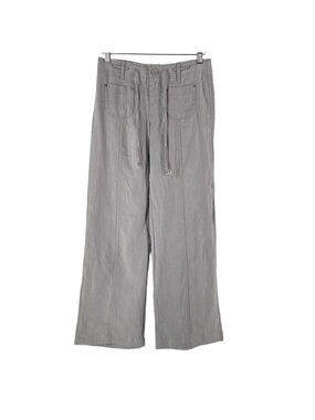 INC linen wide leg pants frayed waist drawstring gray coastal lagenlook sz 2